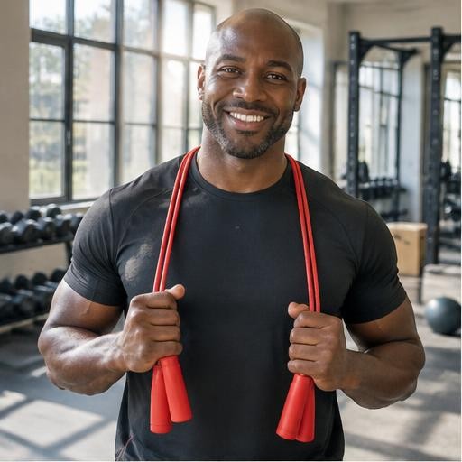 The fitness coach with jump ropes